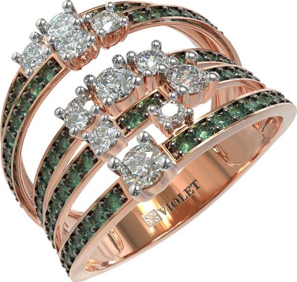 Кольцо из золота c бриллиантами и изумрудом