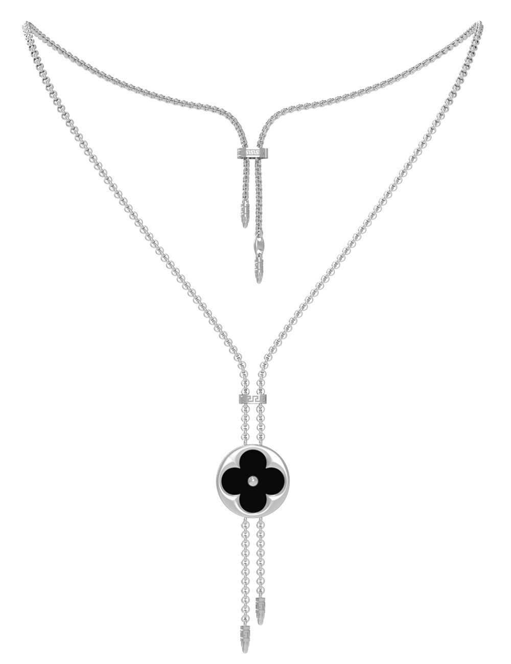 Колье из белого золота c ониксом и перламутром