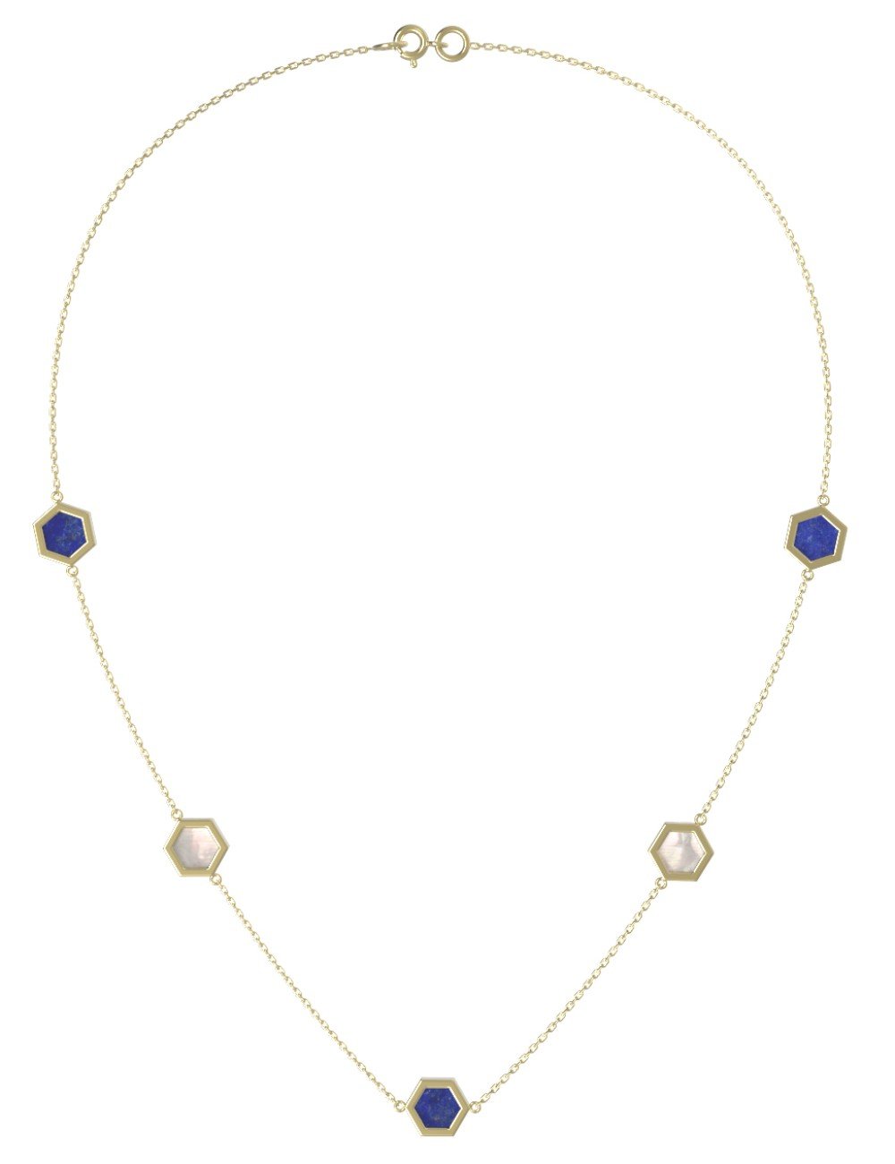 Колье из лимонного золота c лазуритом и перламутром