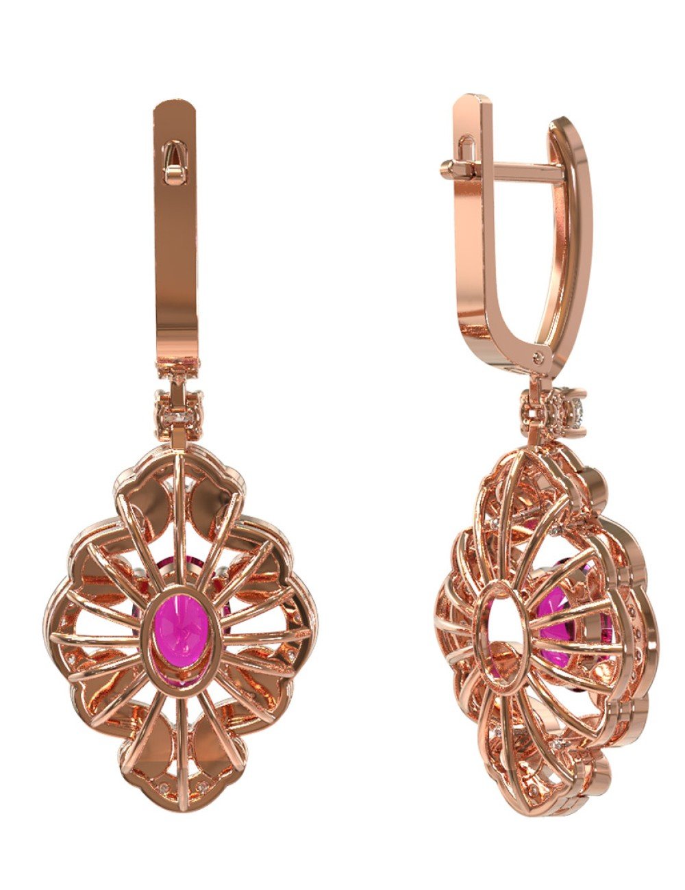 Серьги из золота c бриллиантами и рубином