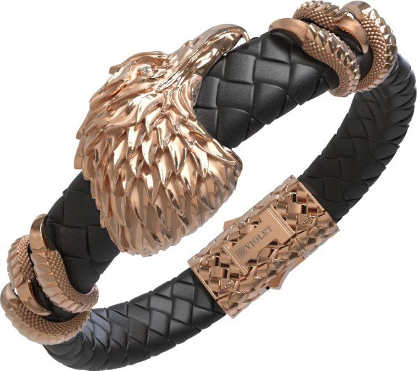 Браслет из золота c бриллиантами и кожаным шнурком