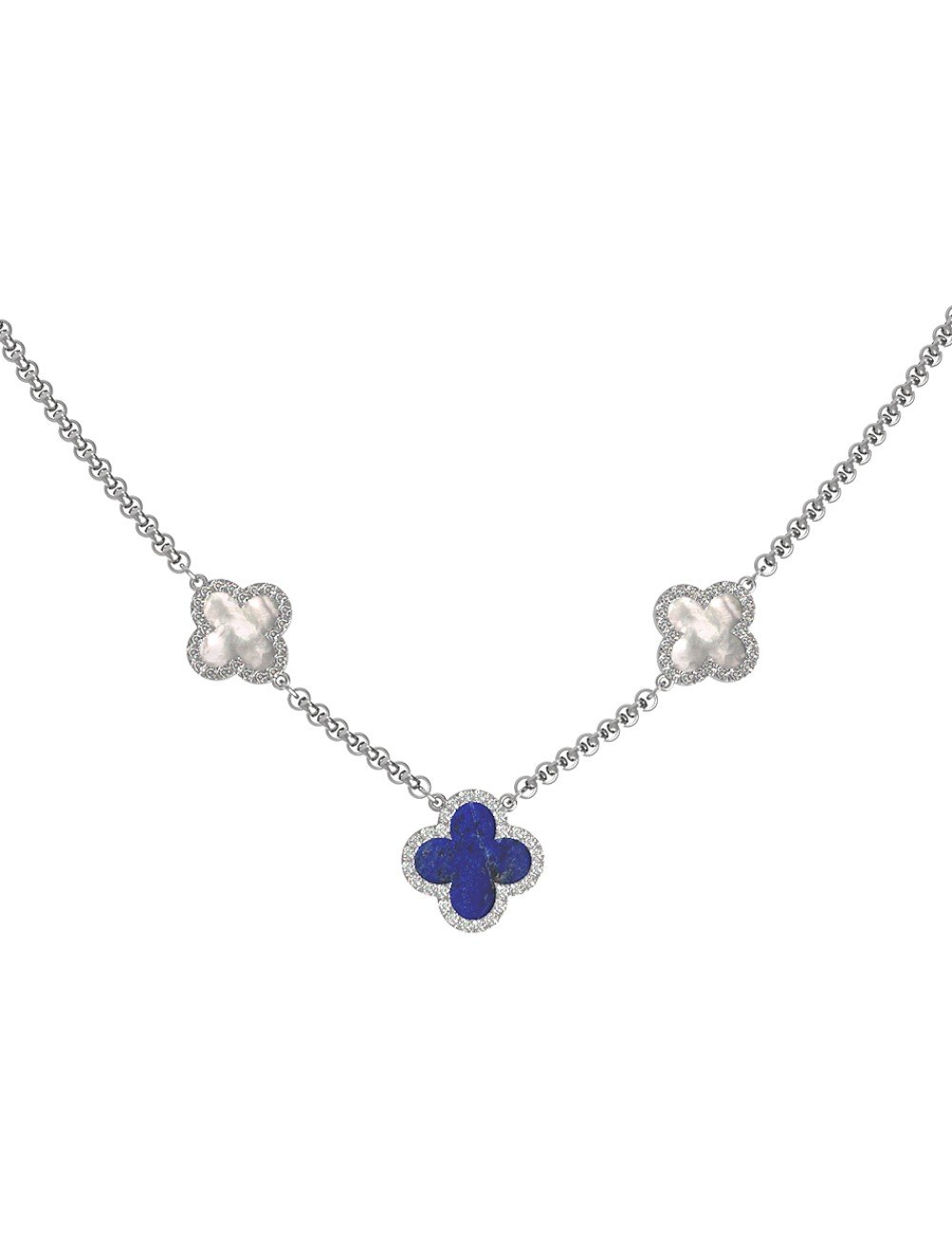 Колье из белого золота c бриллиантами, лазуритом и перламутром