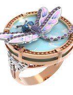 Кольцо из золота c бирюзой, аметистом и эмалью