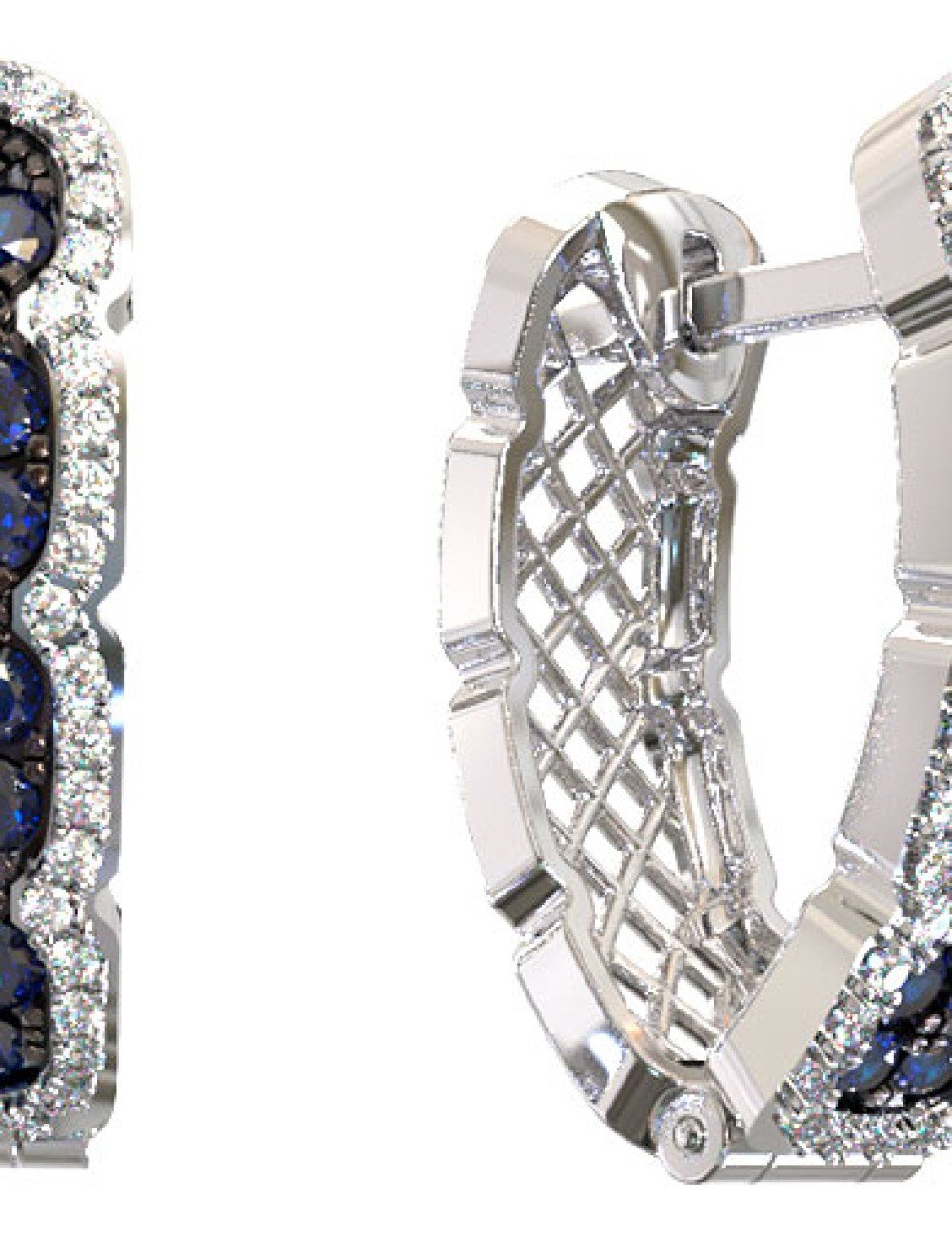 Серьги из белого золота c бриллиантами и сапфиром