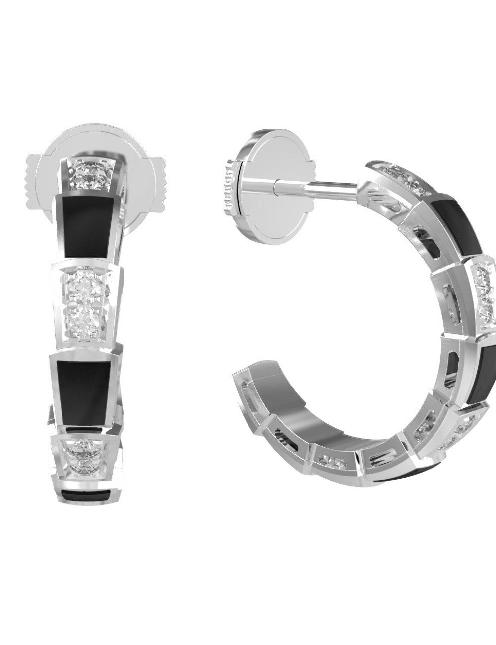 Серьги из белого золота c бриллиантами и ониксом