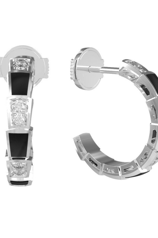 Серьги из белого золота c бриллиантами и ониксом