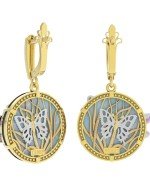 Серьги из лимонного золота c бирюзой, аметистом и эмалью