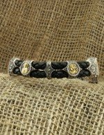 Браслет из серебра и золота c кожаным шнурком и ониксом