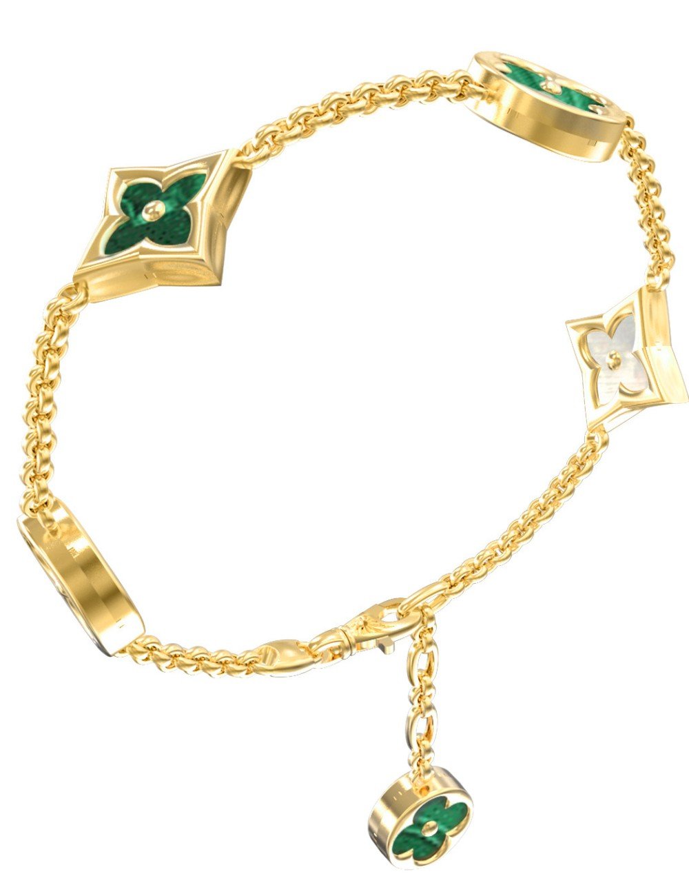 Браслет из лимонного золота c малахитом и перламутром