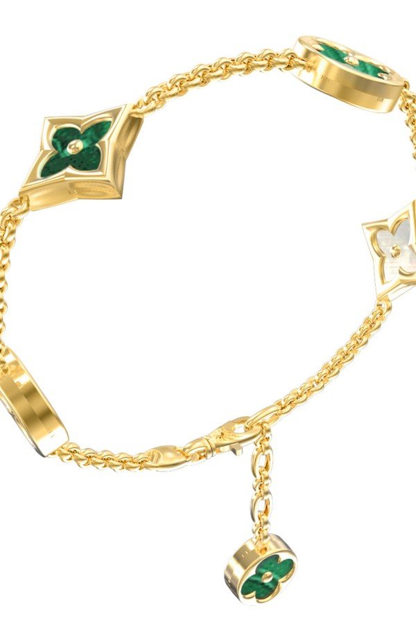 Браслет из лимонного золота c малахитом и перламутром