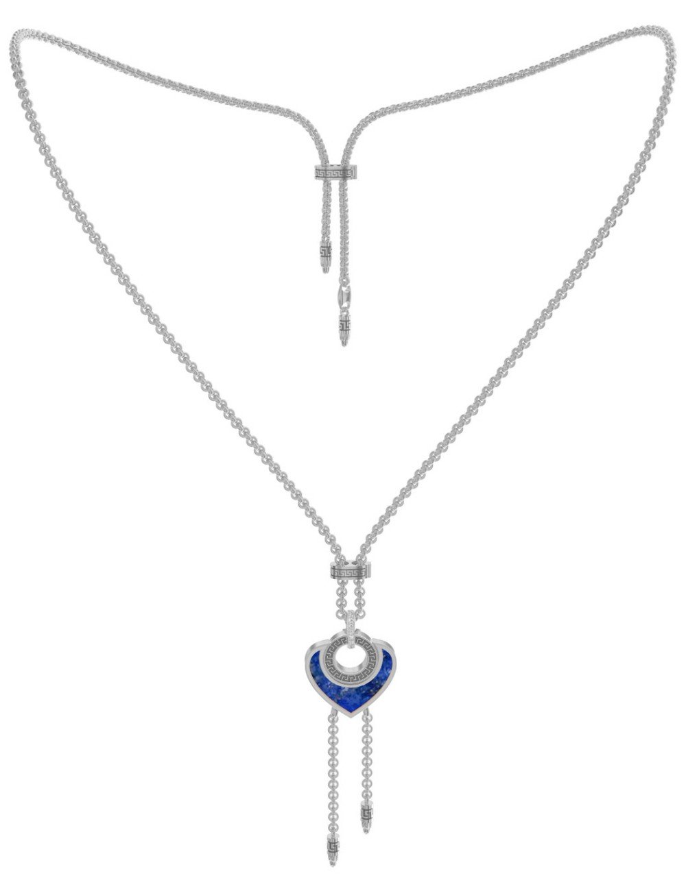 Колье из белого золота c фианитом, лазуритом и перламутром