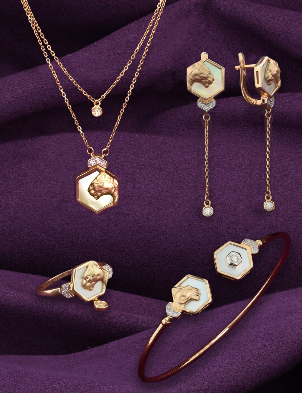 Серьги из золота c бриллиантами и перламутром