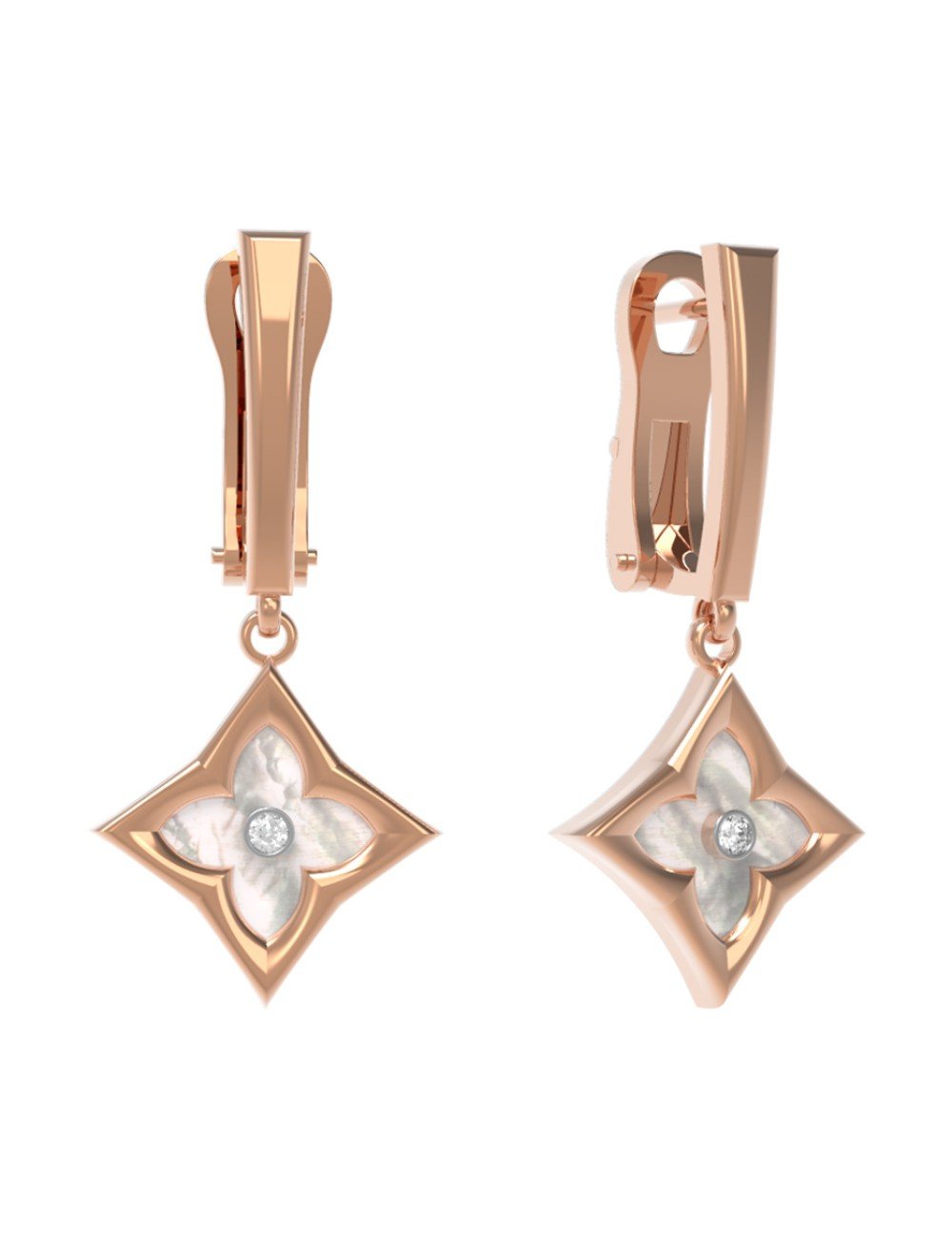 Серьги из золота c бриллиантами и перламутром