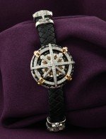 Браслет из белого золота c эмалью, бриллиантами, кожаным шнурком и ониксом