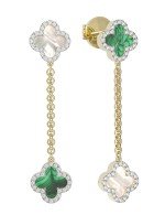 Серьги из лимонного золота c бриллиантами, малахитом и перламутром