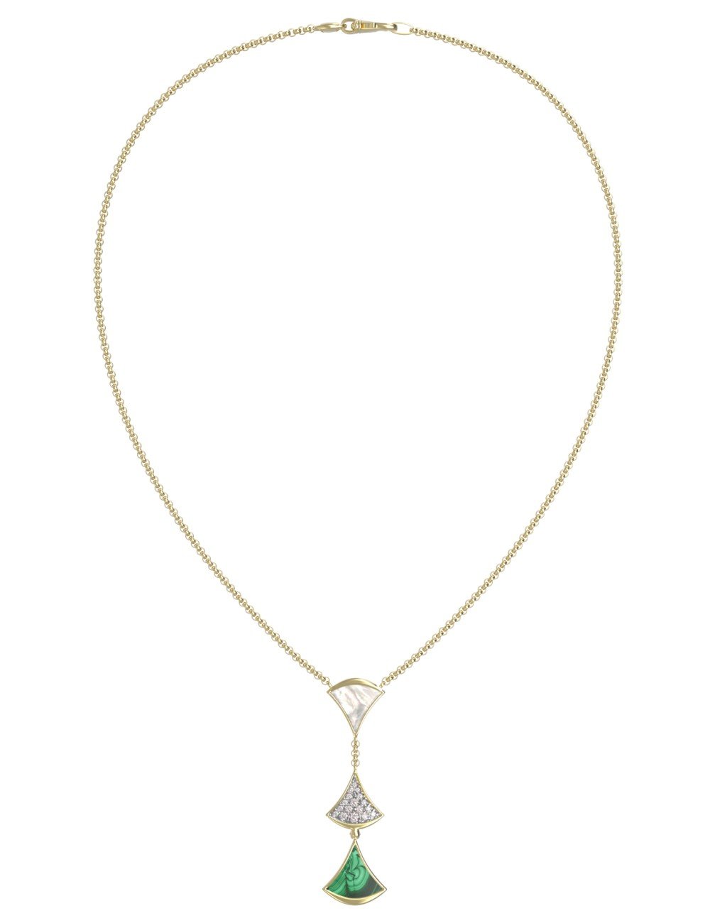 Колье из лимонного золота c бриллиантами, малахитом и перламутром