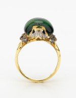 Кольцо из лимонного золота c эмалью, фианитом и турмалином