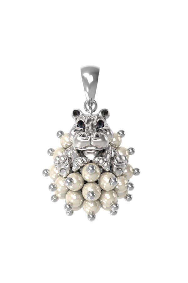 Подвеска из белого золота c эмалью и жемчугом