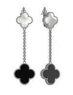 Серьги из белого золота c ониксом и перламутром