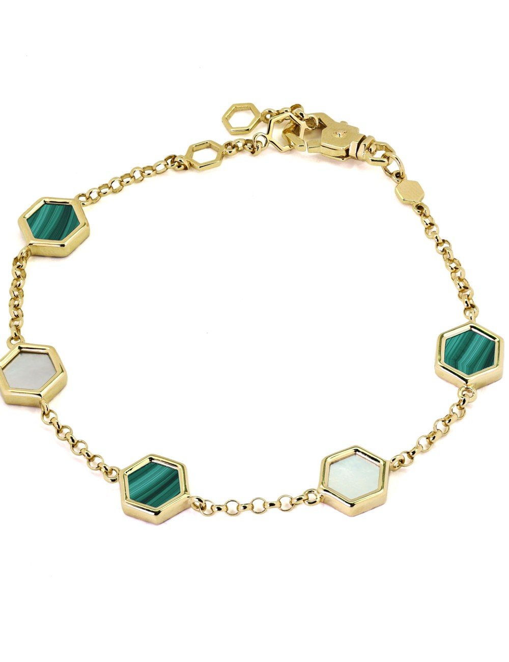 Браслет из лимонного золота c малахитом и перламутром