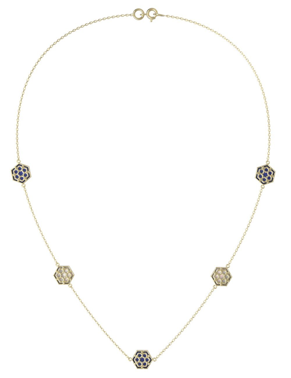 Колье из лимонного золота c лазуритом и перламутром