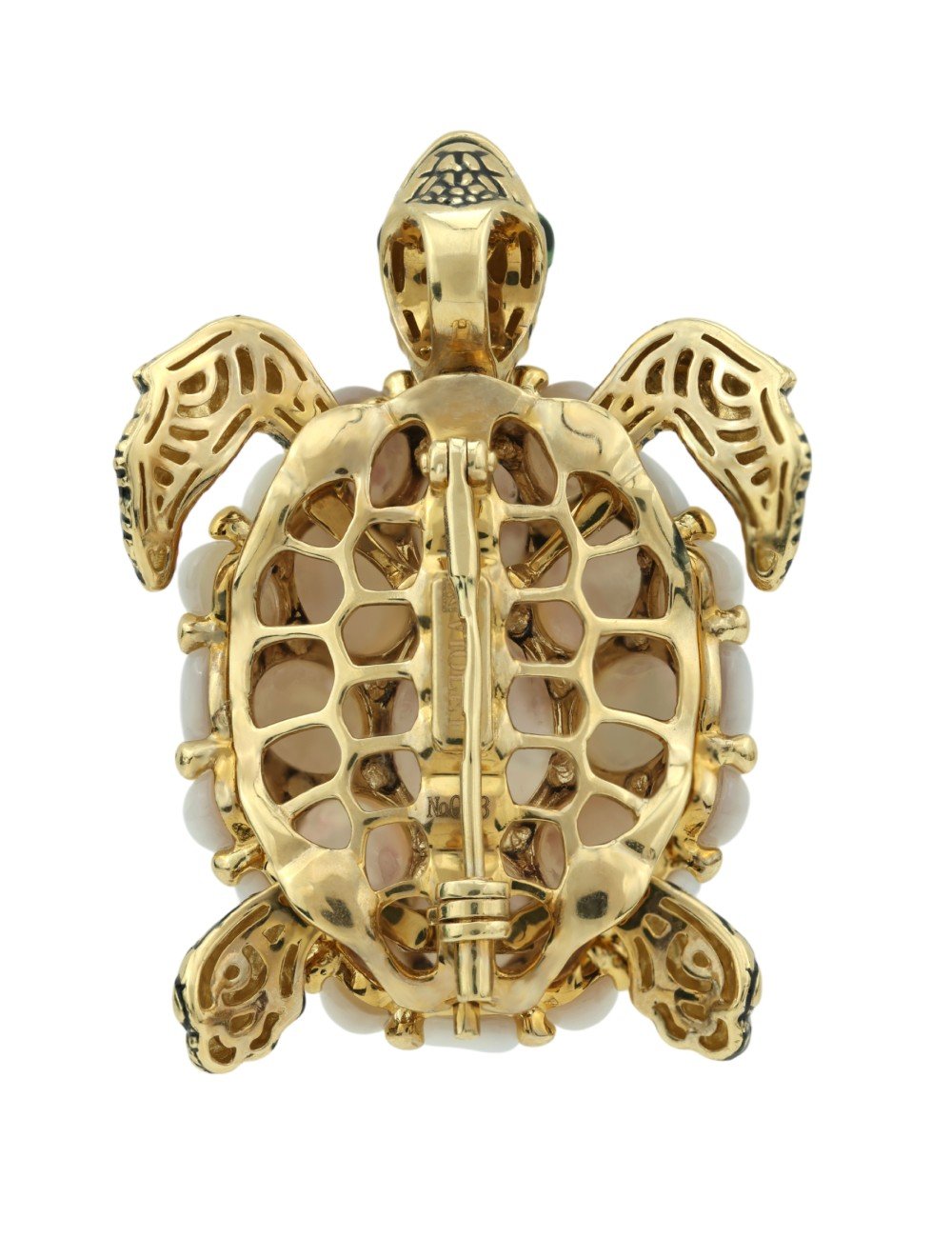 Брошь из лимонного золота c эмалью и перламутром