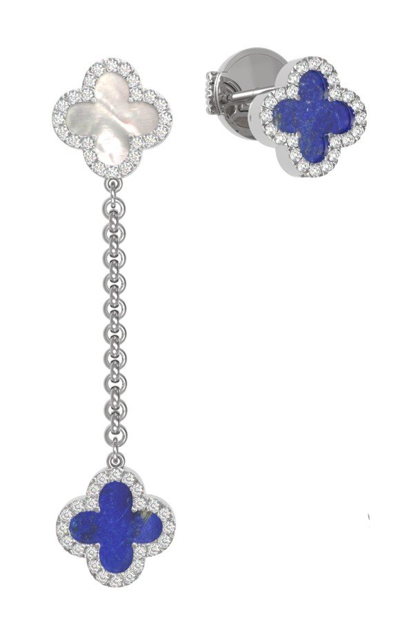 Серьги из белого золота c бриллиантами, лазуритом и перламутром