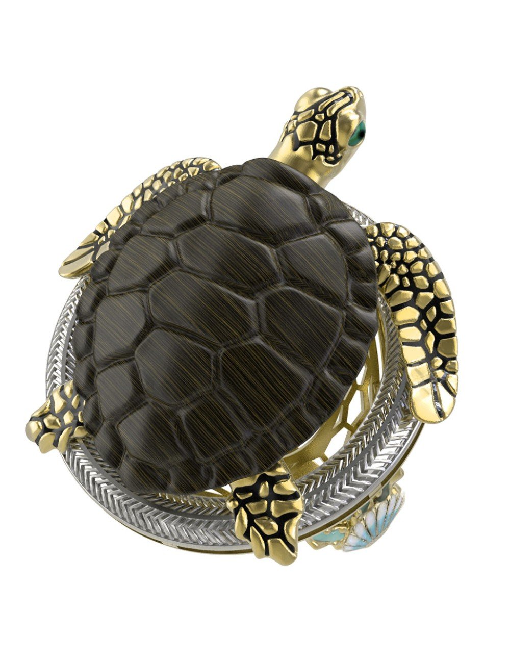 Кольцо из лимонного золота c эмалью и железным деревом