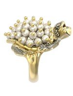 Кольцо из лимонного золота c эмалью и жемчугом