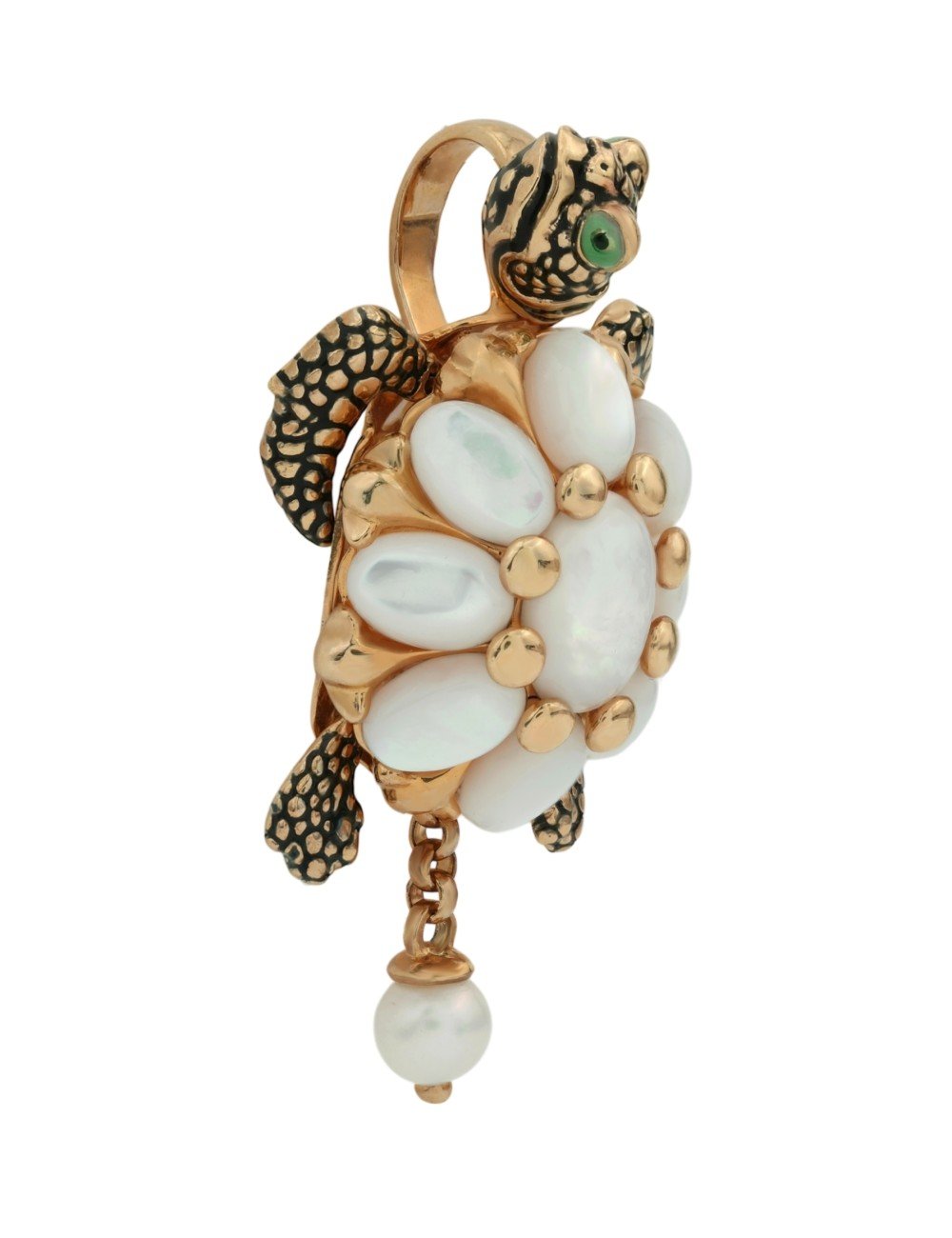 Подвеска из золота c эмалью, жемчугом и перламутром