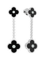 Серьги из белого золота c бриллиантами и ониксом