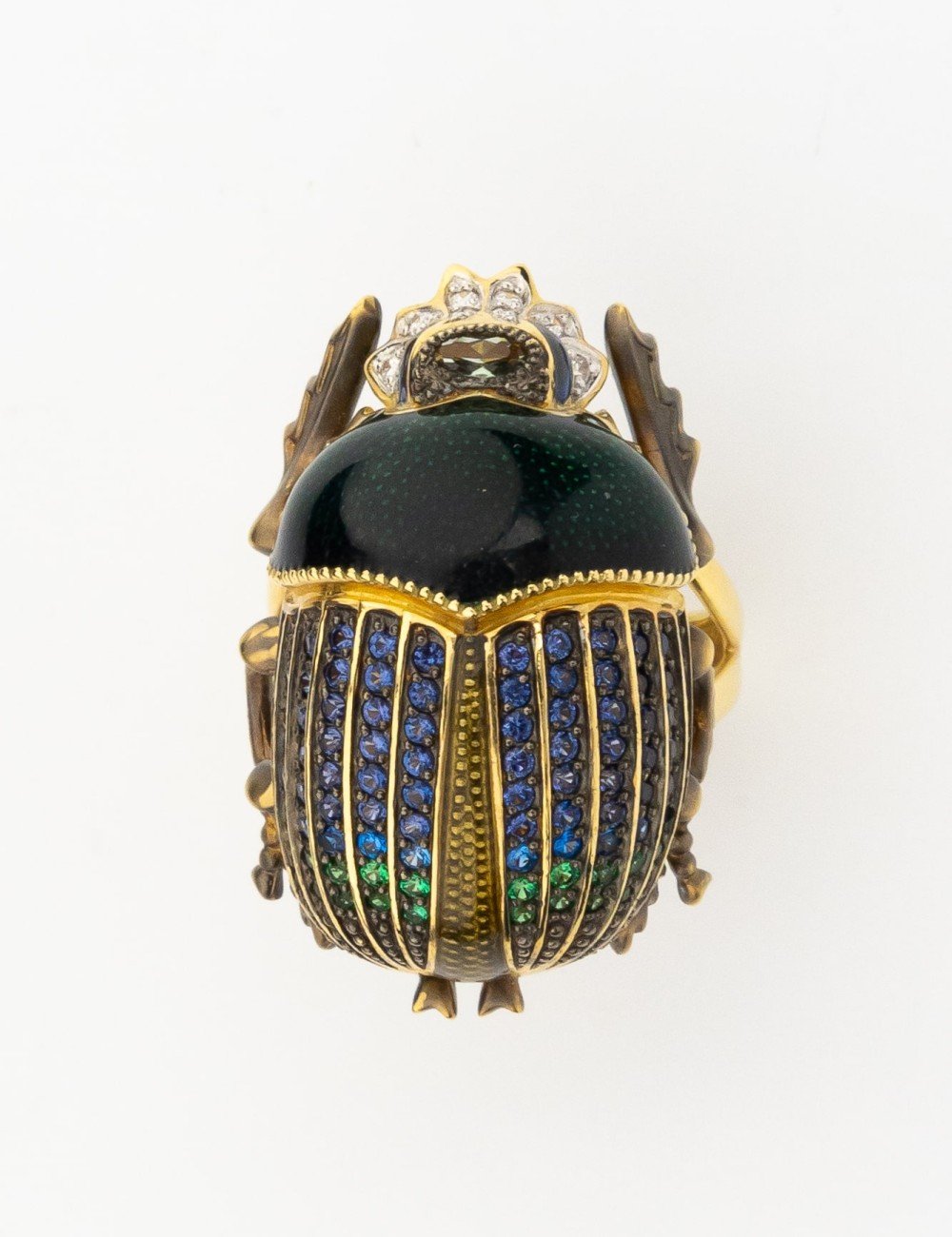 Кольцо из лимонного золота c эмалью, фианитом и турмалином