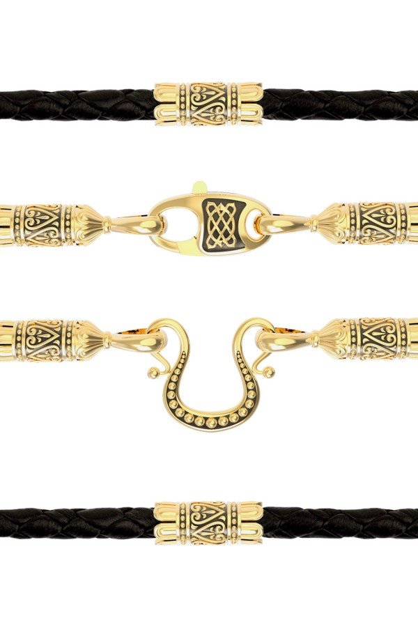 Гайтан из лимонного золота c кожаным шнурком