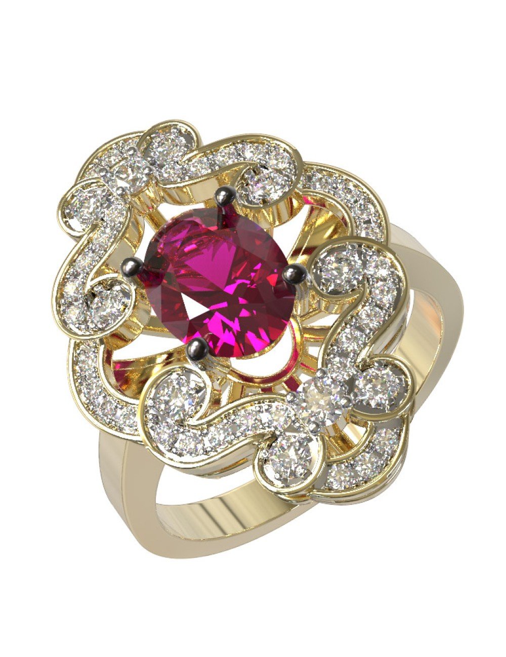 Кольцо из лимонного золота c бриллиантами и рубином