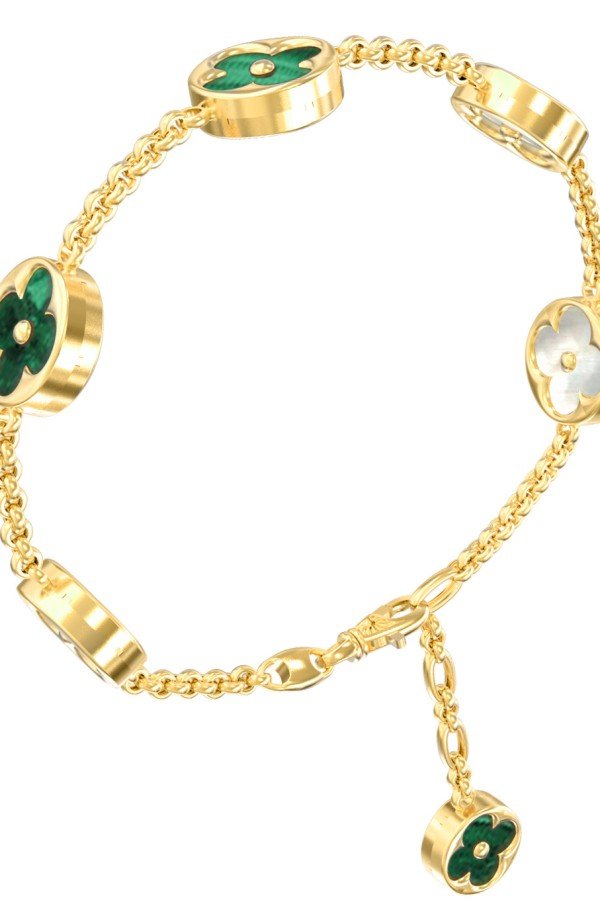 Браслет из лимонного золота c малахитом и перламутром