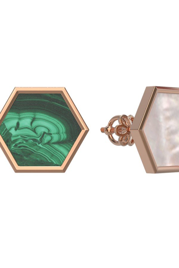 Серьги из золота c малахитом и перламутром