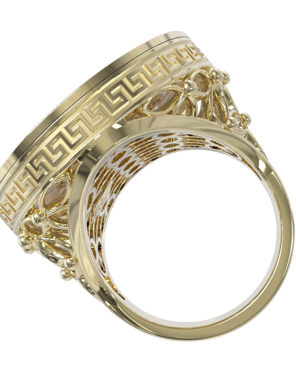 Кольцо из лимонного золота c эмалью и перламутром