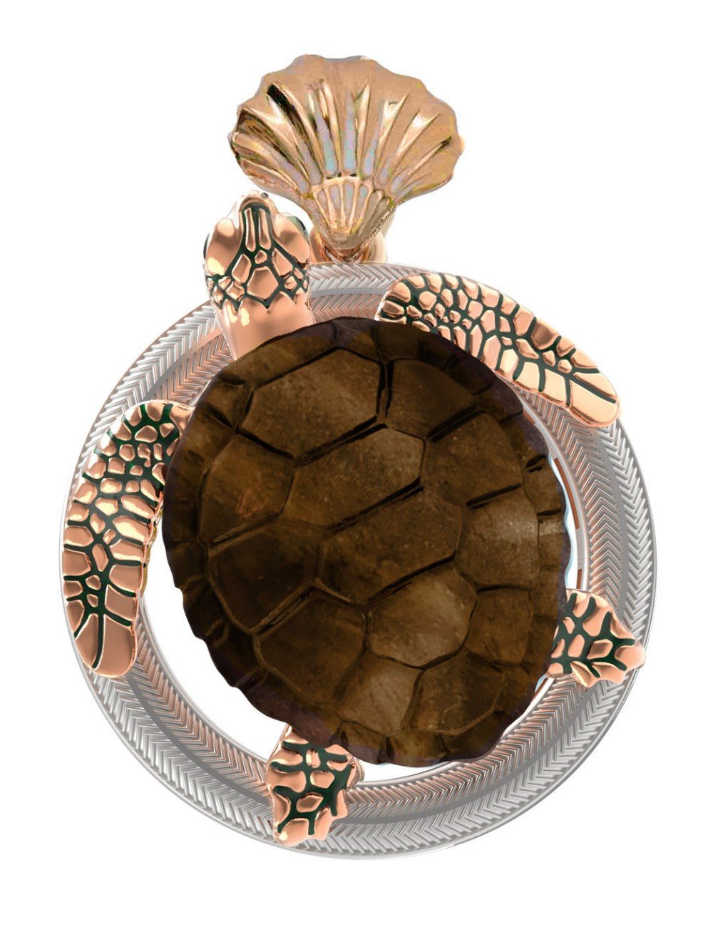 Подвеска из золота c эмалью и железным деревом