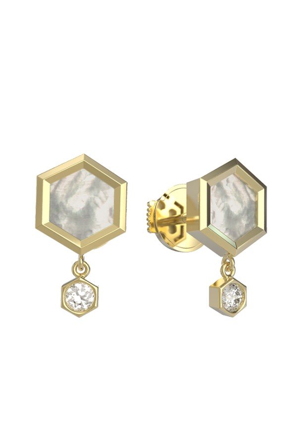 Серьги из лимонного золота c бриллиантами и перламутром