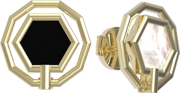 Серьги из лимонного золота c ониксом и перламутром