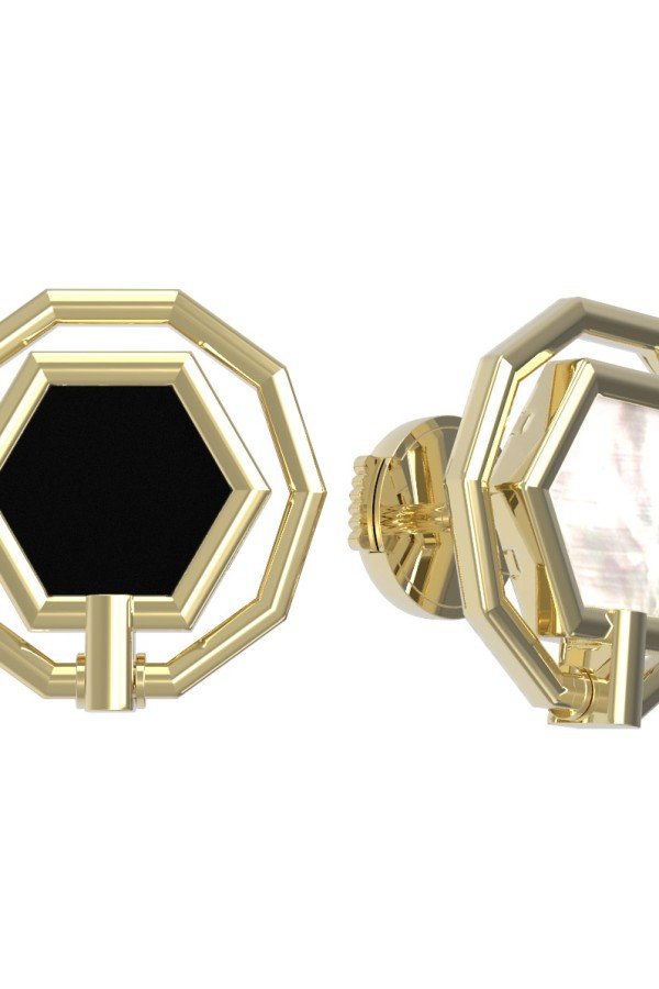 Серьги из лимонного золота c ониксом и перламутром