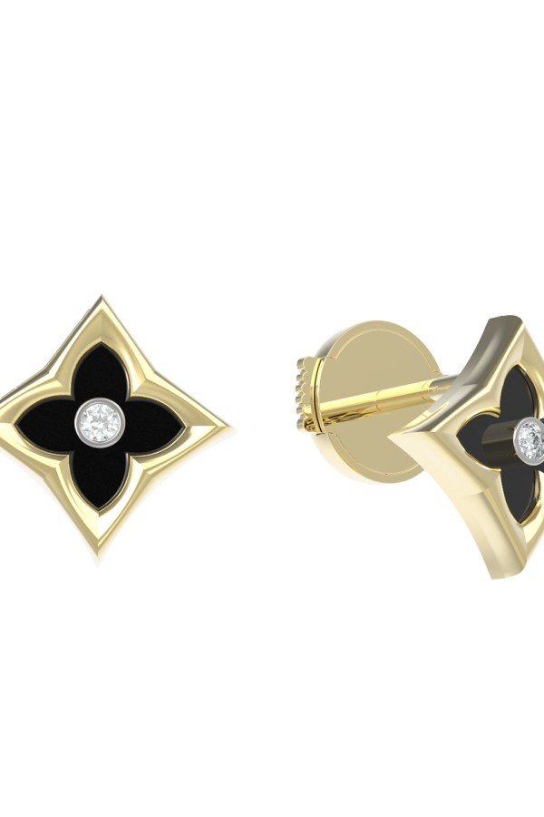 Серьги из лимонного золота c бриллиантами и ониксом