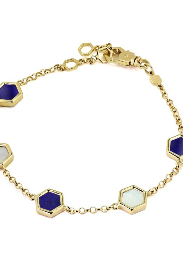 Браслет из лимонного золота c лазуритом и перламутром
