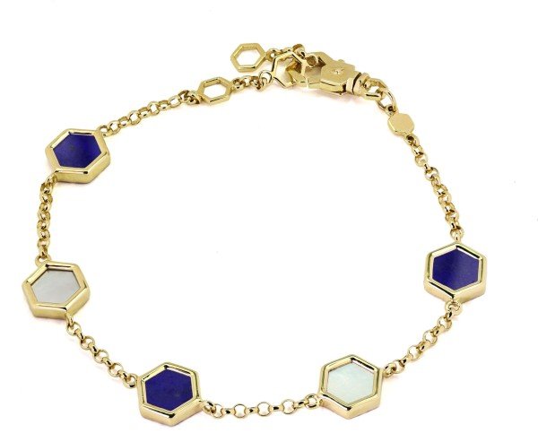 Браслет из лимонного золота c лазуритом и перламутром