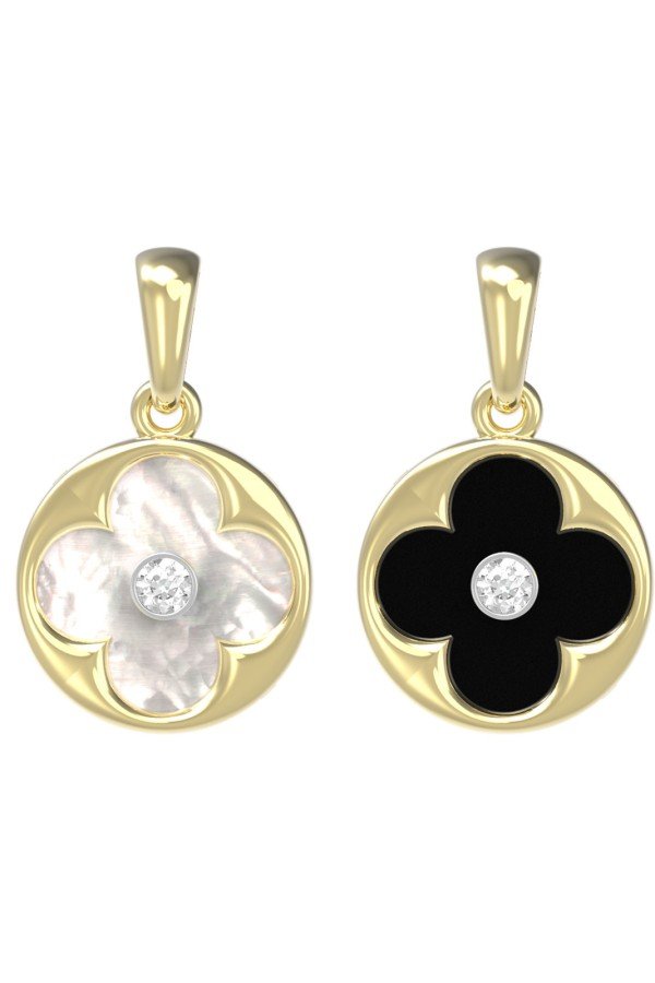 Подвеска из лимонного золота c бриллиантами, ониксом и перламутром