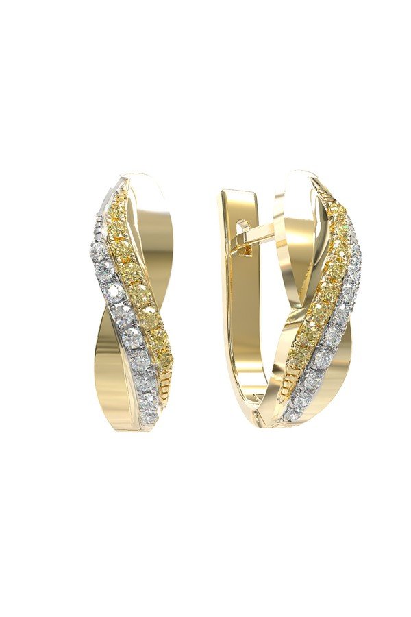 Серьги из лимонного золота c бриллиантами и сапфиром