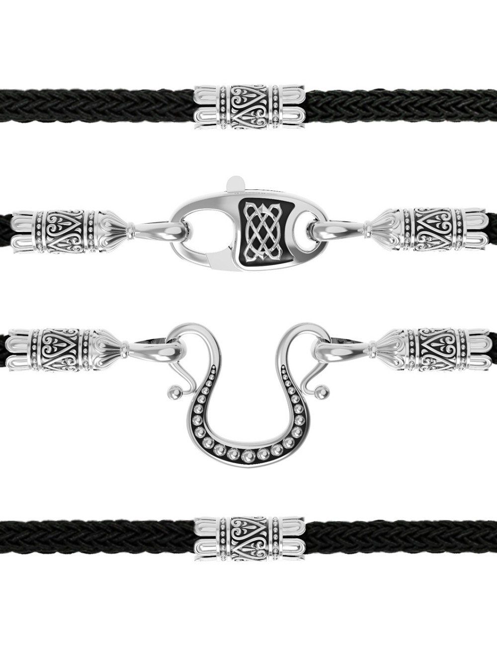 Шнурок шёлковый из белого золота c шёлковым шнурком