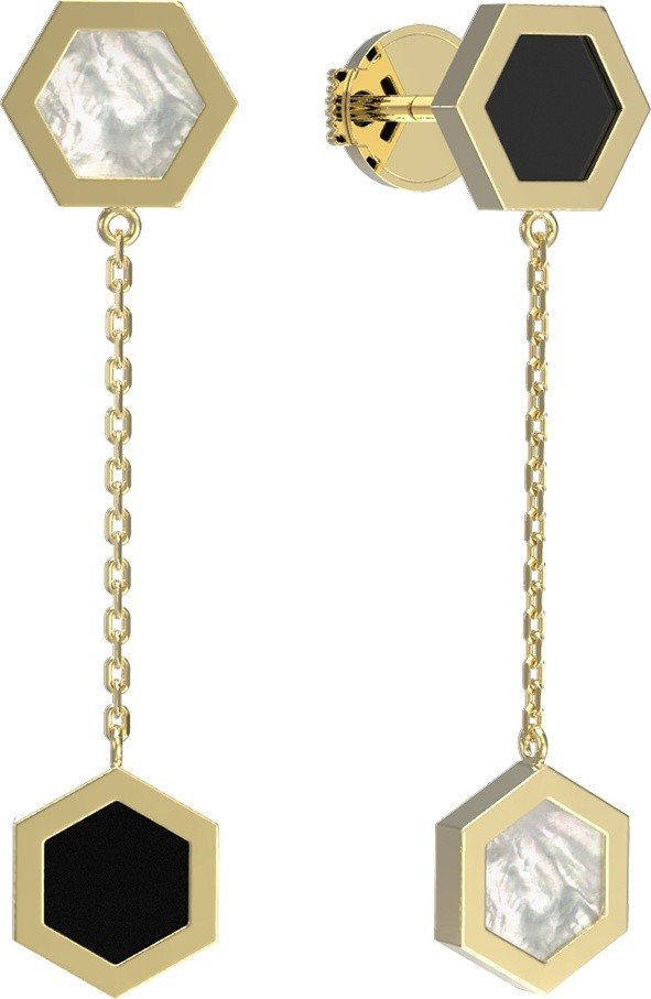 Серьги из лимонного золота c ониксом и перламутром