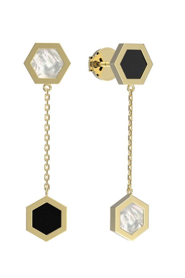 Серьги из лимонного золота c ониксом и перламутром