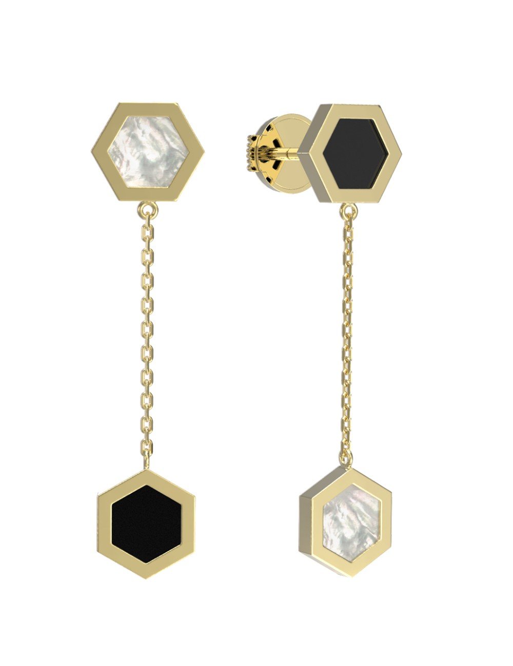 Серьги из лимонного золота c ониксом и перламутром